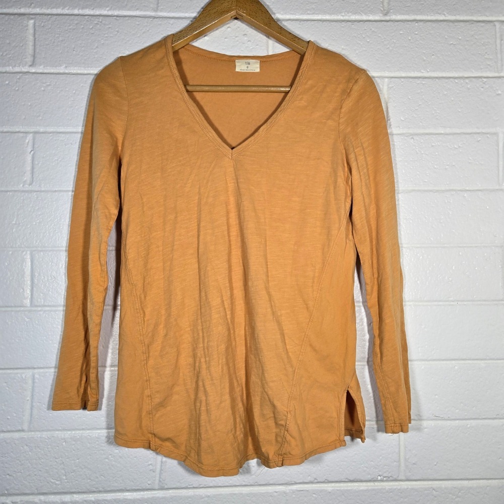 T.La Anthropologie Long Sleeve Slub Cotton Tee Small Flowy Beachy‎ Hippie Casual